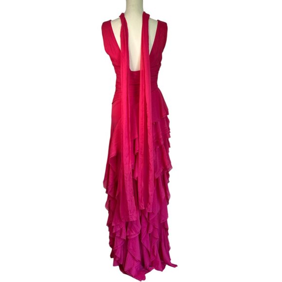 Alice + Olivia Holly Ruffle Maxi Dress With Scarf in Raspberry 2 New Womens Gown - Picture 7 of 16